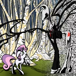 Size: 700x700 | Tagged: artist:cornofthebreads, crossover, derpibooru import, safe, slenderman, slendermane, slenderpony, sweetie belle