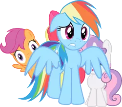 Size: 4000x3494 | Tagged: safe, artist:masamunya, artist:northernthestar, derpibooru import, apple bloom, rainbow dash, scootaloo, sweetie belle, pony, absurd resolution, cutie mark crusaders, high res, scared, simple background, transparent background, vector