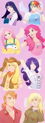 Size: 1000x2750 | Tagged: angel bunny, applejack, artist:punpunichu, big macintosh, derpibooru import, derpy hooves, fluttershy, human, humanized, mane six, pinkie pie, rabbit, rainbow dash, rarity, safe, twilight sparkle