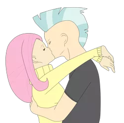 Size: 1200x1197 | Tagged: artist:luuandherdraws, clothes, derpibooru import, female, fluttershy, humanized, kissing, male, safe, shipping, straight, sweatershy, thunderlane, thundershy