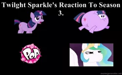 Size: 890x550 | Tagged: safe, derpibooru import, princess celestia, twilight sparkle, alicorn, pony, unicorn, burst, comic, exploitable meme, female, mare, memegenerator, pop, popping, wide eyes