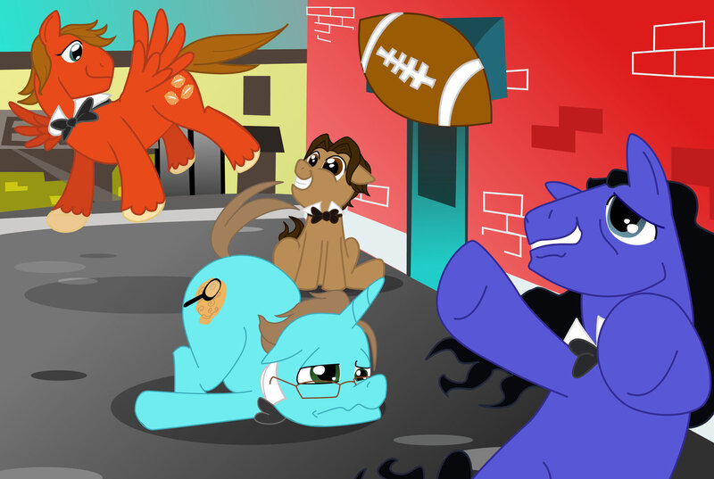 Size: 1280x859 | Tagged: artist:jacksoncobalt, crossover, denny, derpibooru import, johnny, mark, peter, ponified, safe, the room, tommy wiseau