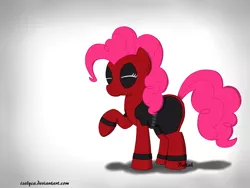 Size: 4000x3000 | Tagged: artist:izelyca, clothes, costume, deadpool, derpibooru import, marvel, pinkie pie, pinkiepool, safe, simple background