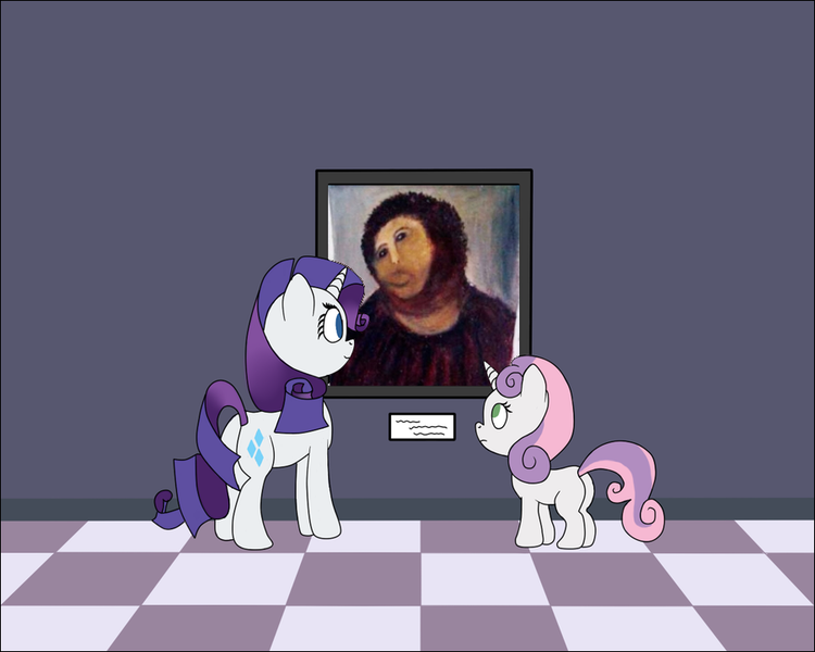 Size: 902x722 | Tagged: botched ecce homo, derpibooru import, exploitable meme, museum meme, painting, picture, rarity, safe, sweetie belle, template, vector