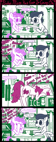 Size: 1050x2640 | Tagged: artist:ficficponyfic, berry punch, berryshine, comic, derpibooru import, ruby pinch, rumble, suggestive, wingboner