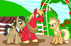 Size: 774x506 | Tagged: safe, artist:missesnovember, derpibooru import, applejack, big macintosh, filthy rich, earth pony, pony, big n rich, gay, male, shipping, stallion