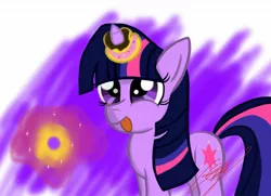 Size: 1800x1300 | Tagged: safe, artist:sweettooth115, derpibooru import, twilight sparkle, pony, :p, cute, donut, eyes on the prize, horn grab, levitation, looking up, magic, silly, silly pony, smiling, solo, telekinesis, tongue out