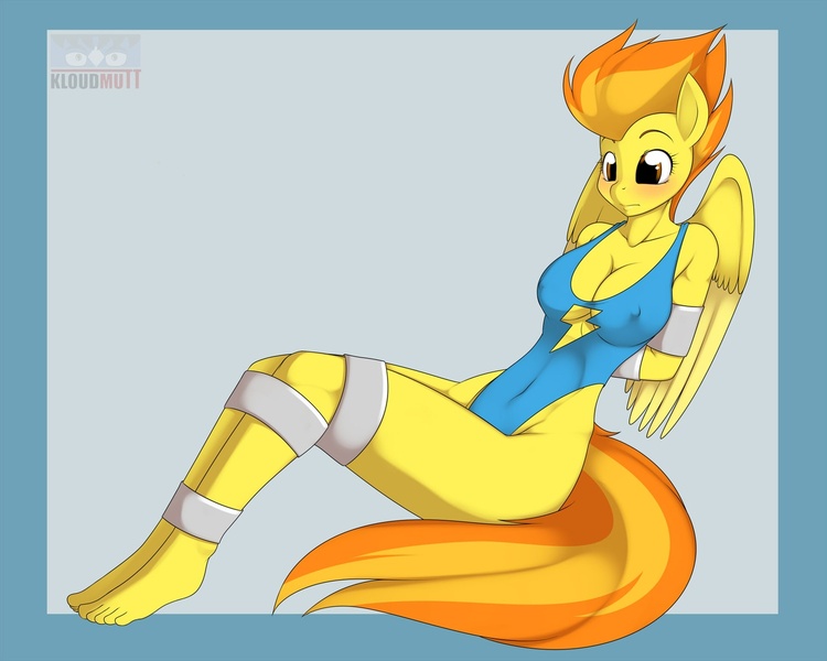 Size: 1280x1024 | Tagged: anthro, artist:kloudmutt, barefoot, bondage, box tied, breasts, busty spitfire, clothes, derpibooru import, feet, female, high-cut clothing, one-piece swimsuit, plantigrade anthro, solo, solo female, source needed, spitfire, suggestive, swimsuit, tape