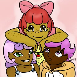 Size: 500x500 | Tagged: apple bloom, artist:nikki-nicole-p, derpibooru import, humanized, safe, scootaloo, sweetie belle