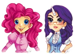 Size: 440x321 | Tagged: artist:karnella, derpibooru import, horned humanization, humanized, pinkie pie, rarity, safe