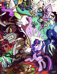 Size: 2060x2684 | Tagged: safe, artist:jowybean, derpibooru import, king sombra, princess celestia, princess luna, twilight sparkle, spoiler:s03, chains, crystal, dark magic, plot, royal guard, sombra eyes