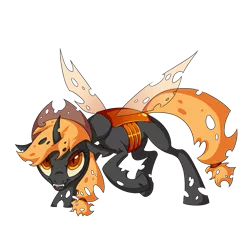 Size: 567x520 | Tagged: applejack, artist:heilos, changeling, changelingified, derpibooru import, orange changeling, safe, simple background, solo, species swap