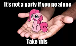 Size: 964x587 | Tagged: cute, derpibooru import, diapinkes, image macro, it's dangerous to go alone, micro, pinkie pie, safe, take this, the legend of zelda