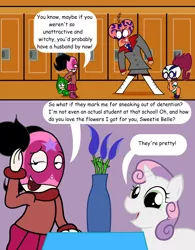 Size: 1690x2162 | Tagged: abjay, artist:cartuneslover16, buena girl, comic sans, crossover, derpibooru import, mucha lucha, non-mlp oc, oc, safe, snow pea, sweetie belle, the headmistress