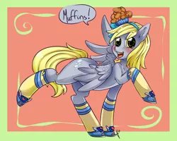 Size: 1280x1024 | Tagged: safe, artist:tiki-sama, derpibooru import, derpy hooves, pegasus, pony, clothes, female, mare, socks, solo, that pony sure does love muffins