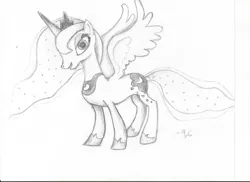 Size: 2338x1700 | Tagged: artist:rfg, derpibooru import, monochrome, princess luna, safe, sketch, solo