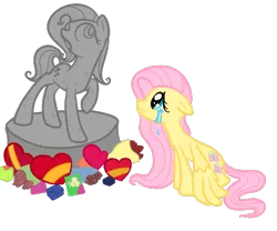 Size: 600x500 | Tagged: artist:otterlore, crying, derpibooru import, fluttershy, g1, g1 to g4, generation leap, posey, safe, simple background, stone, transparent background