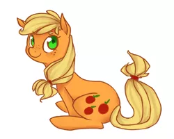 Size: 1000x800 | Tagged: applejack, artist:xarakayx, derpibooru import, hatless, missing accessory, safe, simple background, sitting, solo