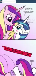 Size: 1280x2684 | Tagged: artist:atomic-chinchilla, ask, ask female shining armor, blushing, derpibooru import, female, gleaming cadance, gleaming shield, lesbian, princess cadance, rule 63, safe, shining armor, shiningcadance, shipping, tumblr