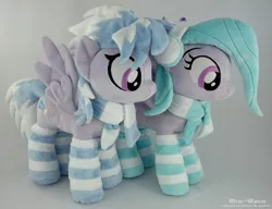 Size: 2286x1758 | Tagged: artist:zizzaz, clothes, cloudchaser, derpibooru import, flitter, irl, photo, plushie, safe, scarf, socks, striped socks