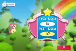 Size: 960x640 | Tagged: safe, derpibooru import, screencap, apple bloom, earth pony, pony, clear the skies, gameloft, glimmer wings, wings