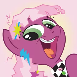 Size: 10000x10000 | Tagged: 80s, 80s cheerilee, absurd resolution, artist:juniberries, braces, cheeribetes, cheerilee, cute, derpibooru import, female, green eyes, happy, looking at you, open mouth, pink background, reaction image, safe, simple background, smeel, smiling, smiling at you, solo