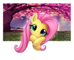 Size: 791x646 | Tagged: safe, artist:lova-gardelius, derpibooru import, fluttershy, pegasus, pony, cute, female, leaning on the fourth wall, looking at you, mare, shyabetes, solo, tree