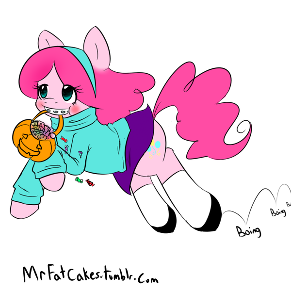 Size: 1200x1200 | Tagged: safe, artist:fatcakes, derpibooru import, pinkie pie, pony, braces, clothes, costume, gravity falls, mabel pines, nightmare night, summerween