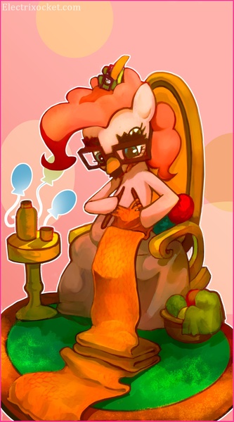 Size: 1100x1981 | Tagged: artist:electrixocket, derpibooru import, glasses, groucho mask, knitting, pinkie pie, safe