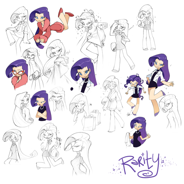 Size: 1280x1280 | Tagged: artist:pappomut, derpibooru import, glasses, humanized, rarity, safe, sketch dump