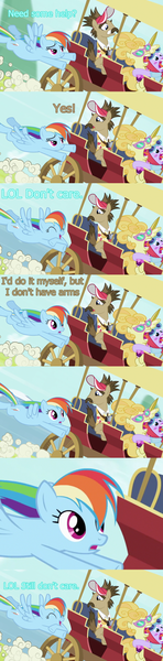 Size: 500x2030 | Tagged: apathy, carriage, comic, derpibooru import, edit, edited screencap, globe trotter, lemon chiffon, maybelline, rainbow dash, safe, screencap, screencap comic, the mysterious mare do well, tourist