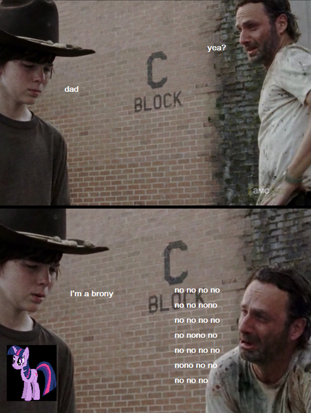 Size: 599x796 | Tagged: carl grimes, derpibooru import, rick grimes, safe, the walking dead, twilight sparkle