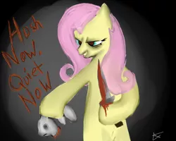 Size: 1280x1024 | Tagged: artist:falloutfire, blood, dead, decapitated, derpibooru import, fluttershy, grimdark, implied murder, knife, rabbit, severed head