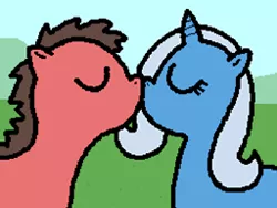 Size: 256x192 | Tagged: safe, artist:pokehidden, derpibooru import, trixie, oc, oc:big brian, pony, banned from equestria daily, canon x oc, female, kissing, male, straight
