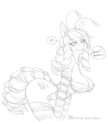 Size: 500x570 | Tagged: anthro, anthro oc, artist:crybringer, breasts, derpibooru import, female, monochrome, oc, oc:buzzy bee, solo, solo female, suggestive, unofficial characters only
