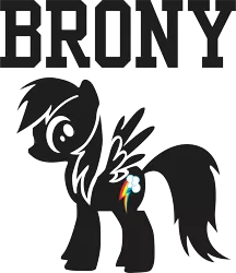Size: 3268x3778 | Tagged: safe, artist:jcosneverexisted, derpibooru import, rainbow dash, pegasus, pony, brony, clothes, design, female, mare, monochrome, shirt, side view, simple background, solo, spread wings, t-shirt, text, white background, wings