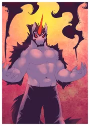 Size: 650x907 | Tagged: suggestive, artist:kokuhane, derpibooru import, king sombra, anthro, bare chest, clothes, male, muscles, solo, solo male, topless