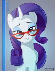 Size: 1230x1582 | Tagged: safe, artist:skyline19, derpibooru import, rarity, pony, unicorn, bedroom eyes, female, glasses, looking at you, mare, rarity's glasses, smiling, solo