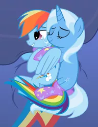 Size: 3000x3910 | Tagged: artist:the smiling pony, clothes, cuddling, derpibooru import, female, hug, lesbian, rainbow dash, safe, shipping, snuggling, socks, spooning, .svg available, trixdash, trixie, vector