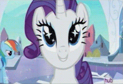 Size: 263x180 | Tagged: safe, derpibooru import, screencap, rainbow dash, rarity, the crystal empire, animated, solo focus, squishy, starry eyes, wingding eyes