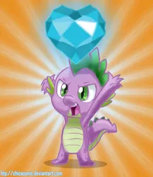 Size: 695x800 | Tagged: artist:nolycs, crystal heart, derpibooru import, dragon, male, safe, solo, spike, sunburst background, the crystal empire