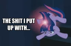 Size: 707x460 | Tagged: cropped, derpibooru import, edit, edited screencap, glowing horn, horn, image macro, safe, screencap, solo, stairs, the crystal empire, twilight sparkle