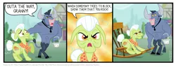 Size: 1092x418 | Tagged: artist:kturtle, comic, derpibooru import, granny smith, iron will, pun, rocking chair, safe