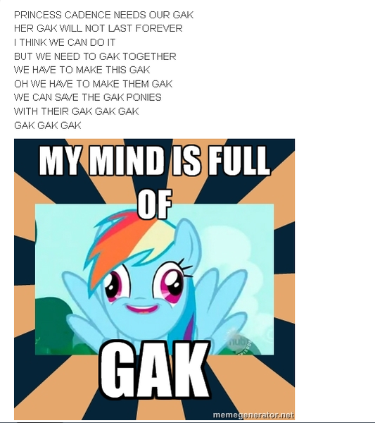 Size: 534x601 | Tagged: derpibooru import, gak, rainbow dash, safe, text, the crystal empire