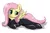 Size: 1001x667 | Tagged: safe, artist:muffinsforever, derpibooru import, fluttershy, pegasus, pony, blushing, catsuit, chest fluff, draw me like one of your french girls, female, image, latex, latex suit, looking away, lying down, mare, png, sad, simple background, solo, spread wings, white background, wings, zipper