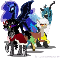 Size: 4000x3848 | Tagged: artist:jaquelindreamz, dead source, derpibooru import, discord, draconequus, eris, female, king sombra, nightmare moon, queen chrysalis, queen umbra, rule 63, safe, simple background, the crystal empire, transparent background
