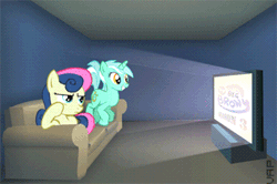 Size: 320x213 | Tagged: safe, artist:vapgames, derpibooru import, bon bon, lyra heartstrings, sweetie drops, earth pony, human, pony, unicorn, animated, bon bon is not amused, bouncing, brony, couch, cute, excited, female, frown, gak, greatest internet moments, grin, hoofbump, humie, irrational exuberance, jumping, leaning, lesbian, lyra doing lyra things, lyrabetes, lyrabon, mare, my little brony, my little human, pronking, shipping, smiling, television, unamused, watching