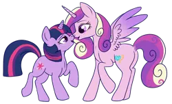 Size: 632x385 | Tagged: artist:lulubell, blushing, boop, cute, derpibooru import, female, lesbian, noseboop, princess cadance, safe, shipping, simple background, transparent background, twidance, twilight sparkle