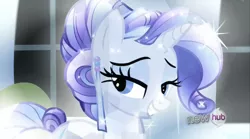 Size: 1280x714 | Tagged: crystallized, crystal rarity, derpibooru import, lidded eyes, rarity, safe, screencap, solo