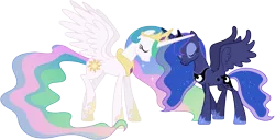 Size: 8460x4330 | Tagged: absurd resolution, artist:90sigma, derpibooru import, eyes closed, horns are touching, princess celestia, princess luna, safe, simple background, sisters, spread wings, the crystal empire, transparent background, vector, wings